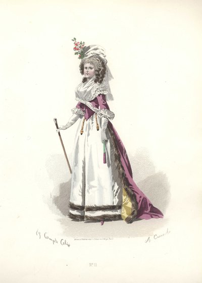 Kvinde i pelsklippet outfit, Marie Antoinettes æra. af Francois Claudius Compte Calix