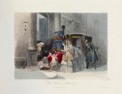 En god gerning, fra Les Modes Parisiennes, c.1860 af Francois Claudius after Compte Calix