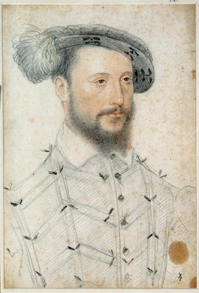 Portræt af Antoine de Halluin, Lord of Piennes (1505 - 1553). Tegning af blod og sort sten af Clouet Francois (1515-1572) af François Clouet