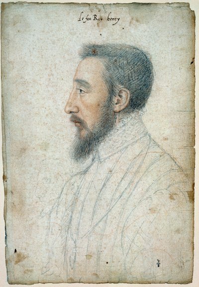 Portræt af Henrik II, konge af Frankrig (1519 - 1559), omkring 1547. Tegning af et blod og en sort sten af Clouet Francois (1515-1572) af François Clouet