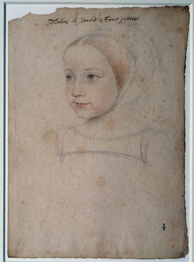 Portræt af Marguerite de France (1523-1574) barn, datter af Francois I, hertuginde af Savoyen Tegning med sort sten, blod forstærket med akvarel af Francois Clouet (1515-1572) 1500-tallet Chantilly, Musee Conde af François Clouet