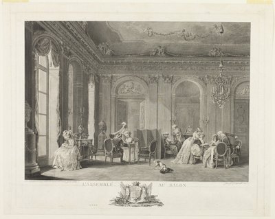 Forsamlingen i dagligstuen af Francois Dequevauviller