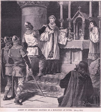 Arrestation af ærkebiskop Geoffrey i et kloster i Dover 1191 e.Kr. af Francois Edouard Zier
