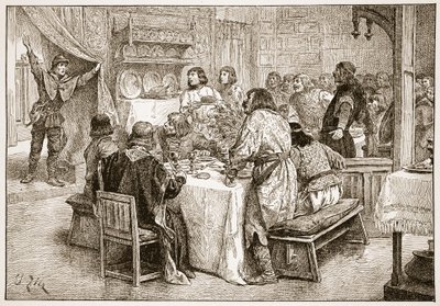 Budbringeren, der bringer Harold nyheden om Vilhelms landgang, illustration fra "The Church of England: A History for the People
