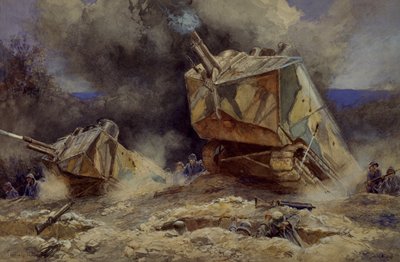 Angreb på infanteri og kampvogne i Saint Chamond, juli 1918 (akvarel) af Francois Flameng
