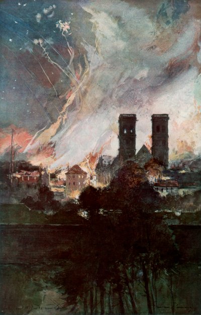 Bombardement af Verdun med brændende granater, Frankrig, 25-26 marts 1916, 1926. af Francois Flameng