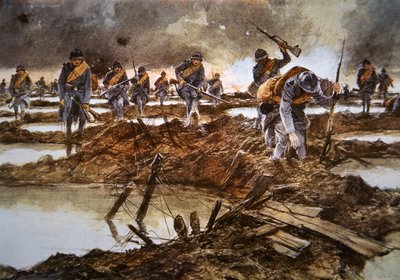 Klokken fem om morgenen 31.7.1917 (farve litho) af Francois Flameng