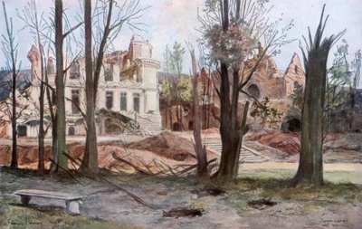 Ruinerne af et hus, Soupir, Første Verdenskrig, april 1917. af Francois Flameng