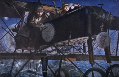 Med den franske lufttjeneste, et natbombardement af en Voisin Biplan af Francois Flameng