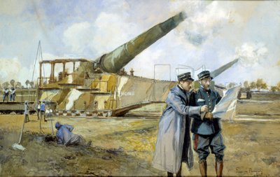 Første Verdenskrig: 400 batteri i oktober 1916 (ALVF eller ALGP (Large Range Heavy Artillery) fra Great War Commanders observerer en slagplan. Maleri af Francois Flameng (1856-1923) af Francois Flameng