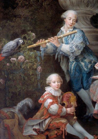 Familien til Louis Francois du Bouchet, Marquis de Sourches og Grand Prevot de France Detail. Maleri af Francois Hubert Drouais (1727-1775) 1756 søn. 3,24 x 2,84 m af Francois Hubert Drouais
