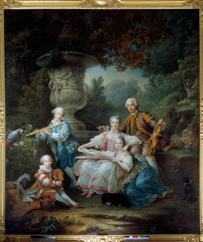 Familien til Louis Francois du Bouchet, Marquis of Sourches og Grand Prevot of France Maleri af Francois Hubert Drouais (1727-1775) 1756 Søn. 3,24 x 2,84 m af Francois Hubert Drouais
