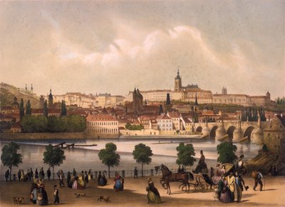 Udsigt over det lille kvarter og Prags borg Hradcany, ca. 1845 af Francois Joseph Sandmann