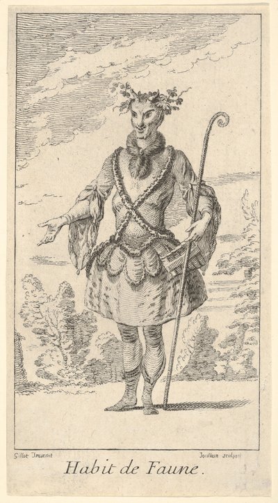 Habit de Faune: en faun, en stok i sin højre h..., ca. 1721. af Francois Joullain