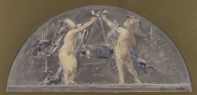 Skitse til spisesalen på Hôtel de Ville de Paris, to børn løfter en stor kasse sammen af Francois Lafon