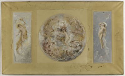 Skitse til rådhuset i Pantin: Amour et Psyché - Le jour et la nuit, i 1886 (olie på gouache, papir på lærred) af Francois Lafon