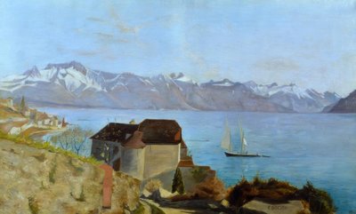 Slottet Glérolles og Genfersøen af Francois Louis David Bocion