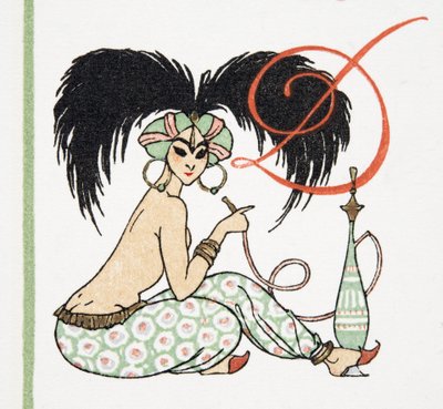 Arabian Girl with Hookah Pipe, fra Personages de Comedie, pub. 1922 (pochoir print) af Francois Louis Schmied