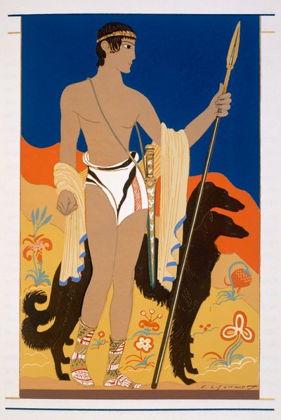 Boy Warrior med to Borzoi Hounds, en illustration fra 