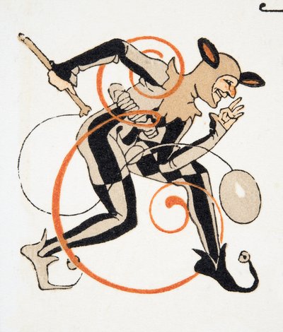 Bogstav E fra Personages de Comedie, pub. 1922 (stenciltryk) af Francois Louis Schmied