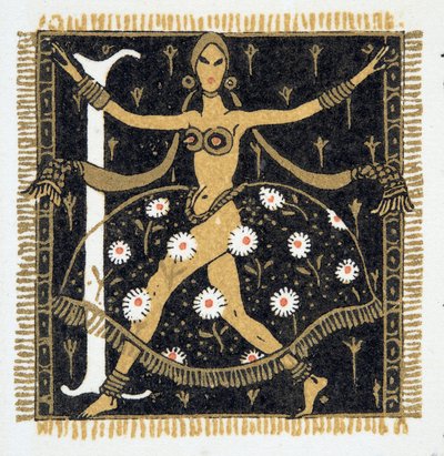 Bogstavet "L" fra Personages de Comedie, pub. 1922 (stenciltryk) af Francois Louis Schmied