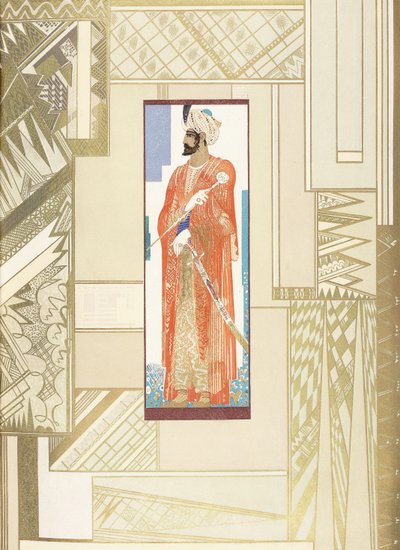 Mand i en turban, med moderne designomkreds af Francois Louis Schmied