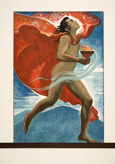 Prometheus Running with Fire, fra Prométhée Enchaîné af Aeschylus, pub. 1941 (pochoir print) af Francois Louis Schmied