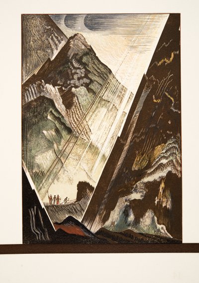 Prometheus bliver naglet til klippen af Hephaestus, Kratos og Bia, fra Prométhée Enchaîné af Aeschylus, pub. 1941 (pochoir print) af Francois Louis Schmied