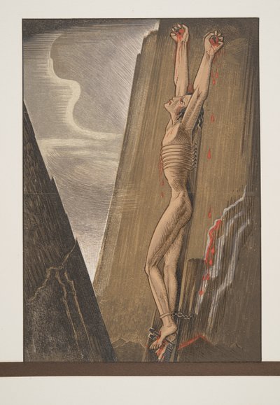 Prometheus nailed to the Rock, fra Prométhée Enchaîné af Aeschylus, pub. 1941 (pochoir print) af Francois Louis Schmied