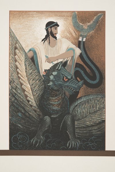 Ulysees og dragen fra Prometheus i lænker af Aischylos, udgivet af Aischylos. 1941 (stencilprint) af Francois Louis Schmied