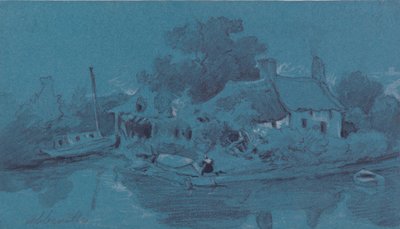 Abbeville (grafit, grå vask, sort blæk og kropsfarve på blåt papir) af Francois Louis Thomas Francia