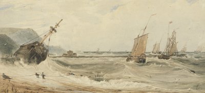 Boulogne Havn (wc over grafit og kropsfarve på papir) af Francois Louis Thomas Francia