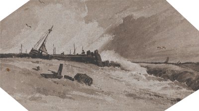 Anløbsbro i en storm af Francois Louis Thomas Francia