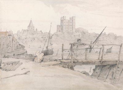 Sydøst udsigt over Rochester Castle og katedralen af Francois Louis Thomas Francia