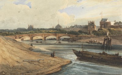Pont de la Concorde og Tuileries-paladset fra Cours la Reine af Francois Louis Thomas Francia
