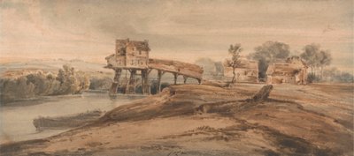 Vandmøllen over broen ved Charenton af Francois Louis Thomas Francia