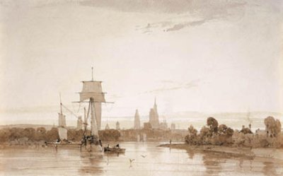 Udsigt fra Seinen mod Rouen domkirke og by. Morgen af Francois Louis Thomas Francia