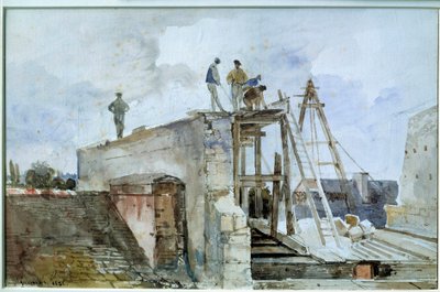 Husbyggeplads under opførelse set fra Granet-vinduet på Instituttet. Akvarel af Francois Marius Granet (1775-1849). 19. århundrede. Svag. 0,25x0,38 m. Paris, Louvre-museet af Francois Marius Granet