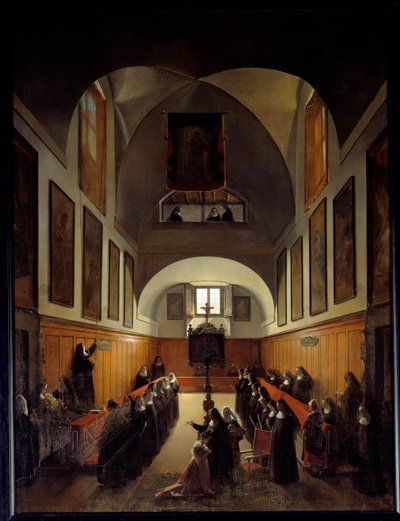 Tager tøj af en ung pige fra Albano i koret i klosteret St. Clair i Rom. Maleri af Francois Marius Granet (1775-1849) af Francois Marius Granet