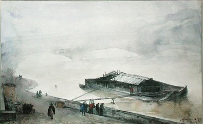 Seinen, 1843 (wc på papir) af Francois Marius Granet