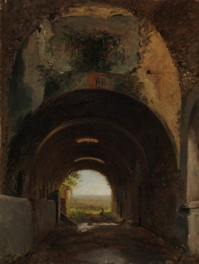 Udsigt i staldene i Villa Maecenas, Tivoli, ca. 1805-10. af Francois Marius Granet