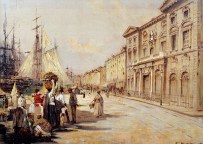 Udsigt over Quai Saint Jean i Marseille Street scene. Tegning af Francois Maury (1861-1933) 1902 Marseille, Museum of Old Marseille af Francois Maury