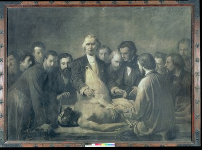 The Anatomy Lesson of Doctor Velpeau (1795-1867) (kul på papir lagt på lærred) af Francois Nicolas Augustin Feyen Perrin