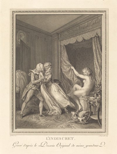 Den indiskrete af Francois Nicolas Barthelemy Dequevauviller after Antoine Borel