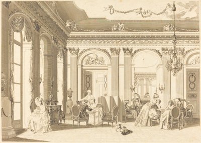 Forsamlingen i stuen af Francois Nicolas Barthelemy Dequevauviller after Nicolas Lavreince
