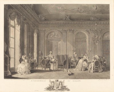 Forsamlingen i stuen af Francois Nicolas Barthelemy Dequevauviller after Nicolas Lavreince
