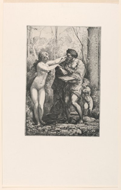 Kunstner og en nymfe, fra Twelve Etchings af Chifflart af Francois Nicolas Chifflart