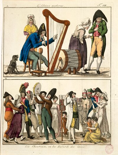 Karikatur af moderne Ossian og af gadesangere, af Francois Nicolas Martinet, gravering af Francois Nicolas Martinet