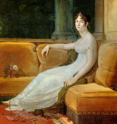 Detalje af ""Portræt af kejserinde Josephine de Beauharnais (1763-1814) i hendes salon i Malmaison"" Maleri af Francois Gerard (1770-1837) 1801 Søn. 1,71x1,64 m Malmaison, slotmuseum - Portræt i fuld længde af kejserinde Josephine de Beauharnais af Baron François Pascal Simon Gérard