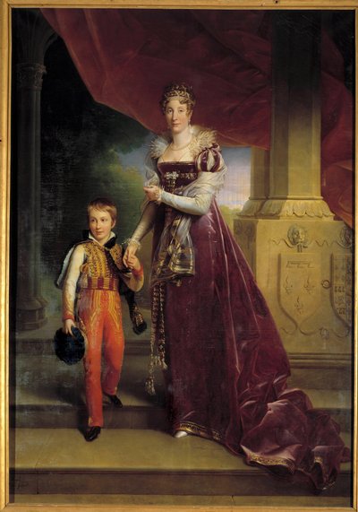 Portræt ved foden af Marie-Amelie de Bourbon, prinsesse af de to sicilier, hertuginde af Orleans (fremtidig dronning Marie-Amelie af Baron François Pascal Simon Gérard